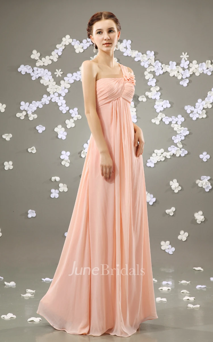 Chiffon Asymmetrical One-Shoulder Maxi Dress With Flower