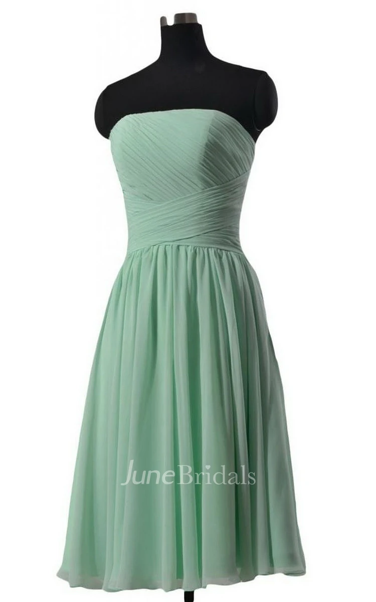 Simple Strapless Chiffon Short Dress With Criss-cross