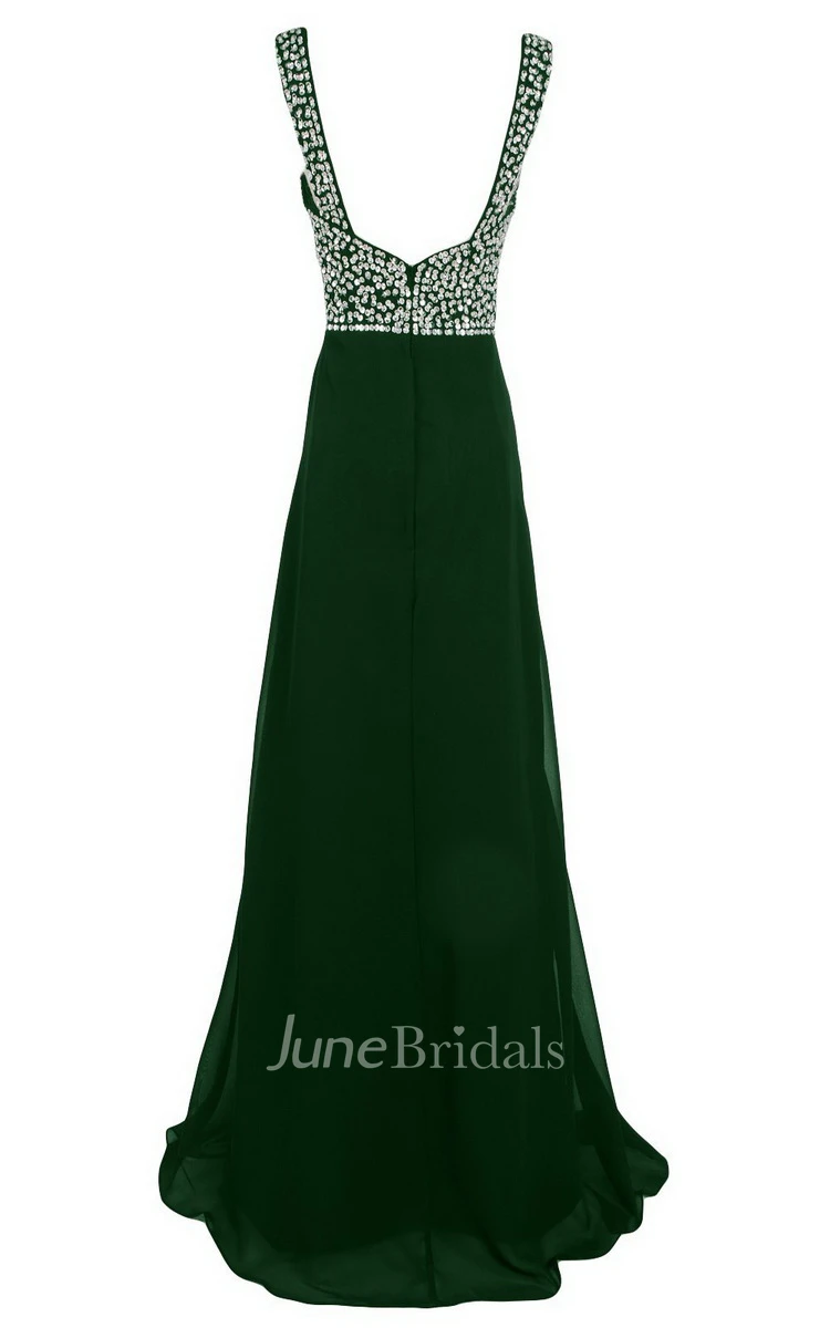 Sleeveless V-neck Empire Long Chiffon Gown