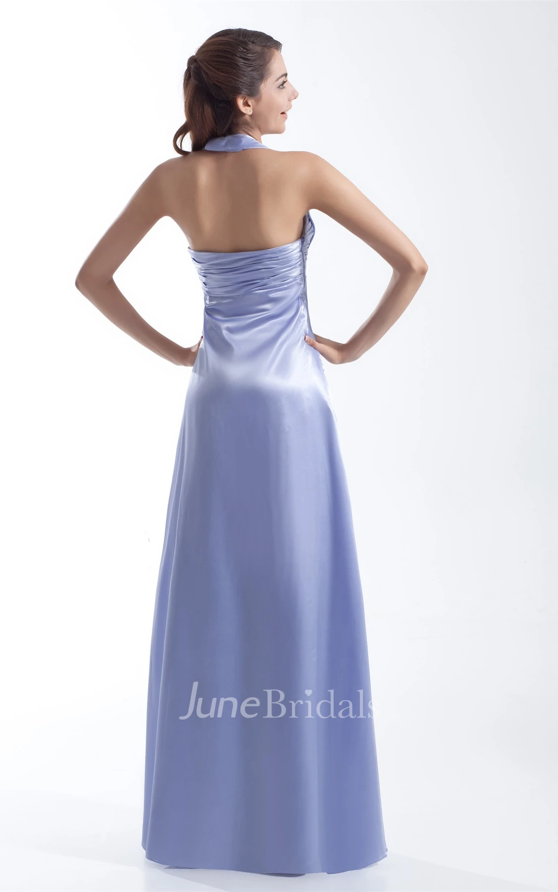 Criss-Cross Floor-Length Pleated Dress with Halter
