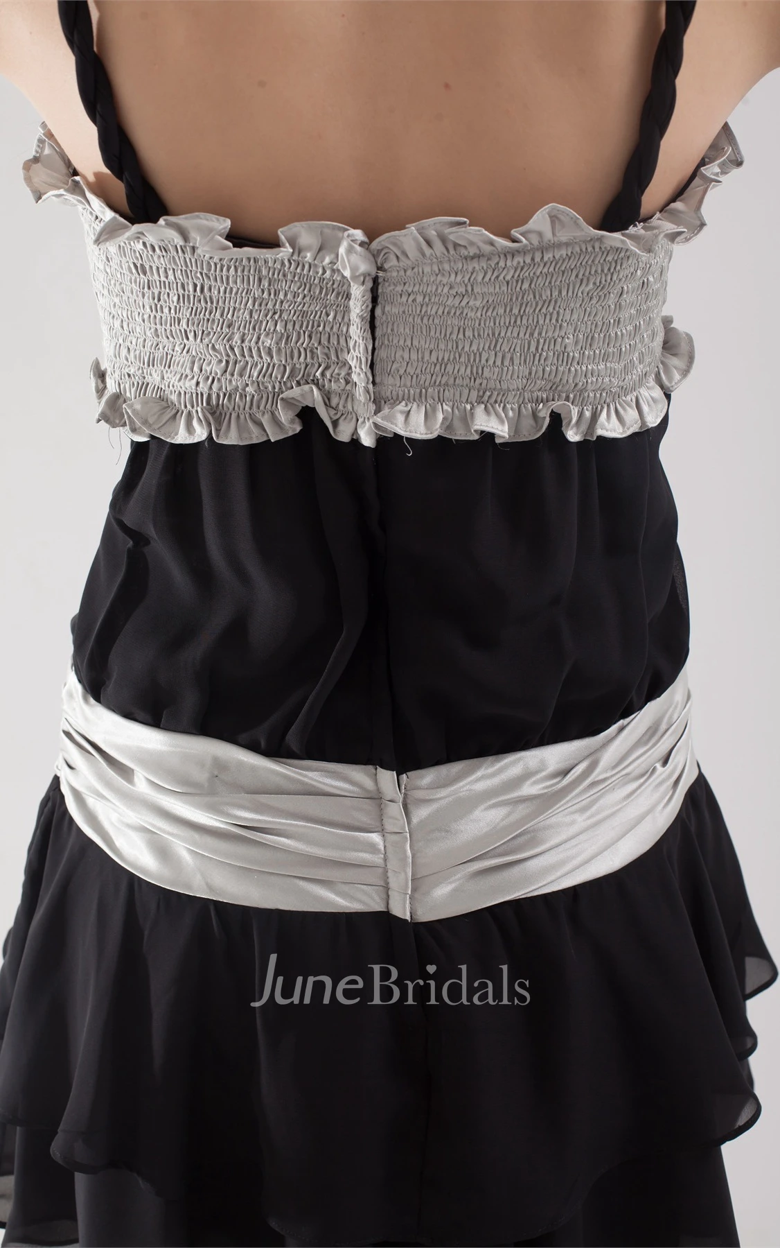 Sleeveless Spaghetti-Straps Scalloped A-Line Dress with Tulle Overlay