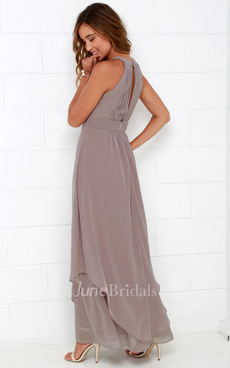 Brilliant Halter Sleeveless Empire Chiffon Long Dress