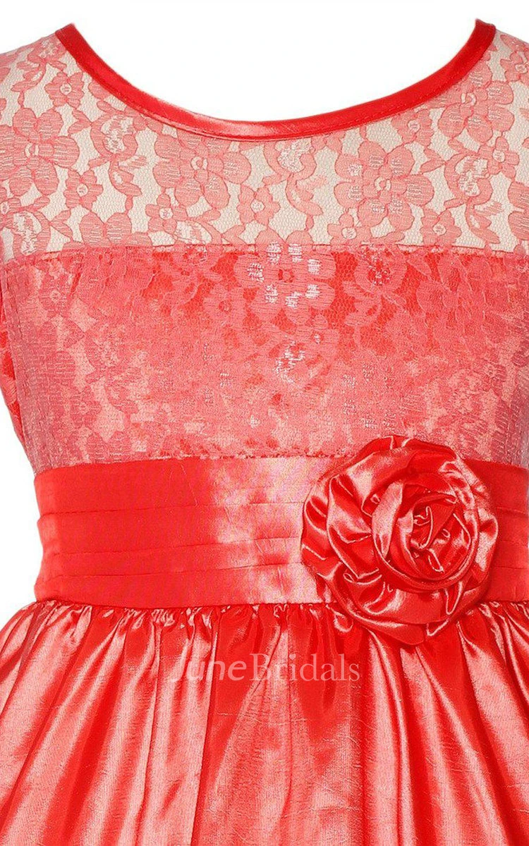 Sleeveless A-line Pleated Dress With Lace Bodice