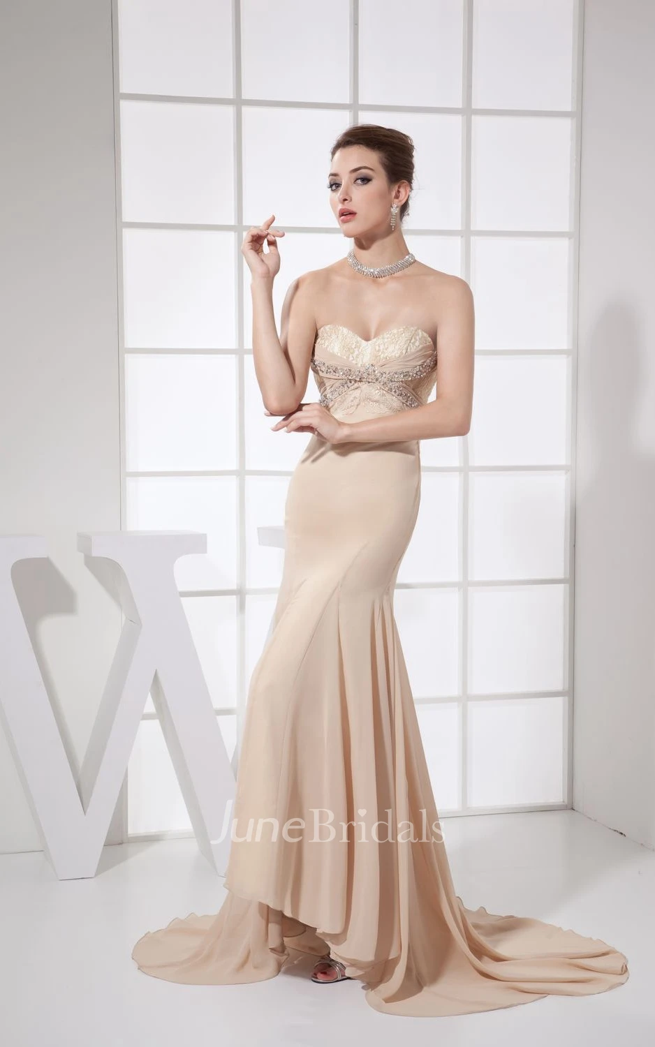 Sweetheart Chiffon Strapless High-Low Dress With Beading