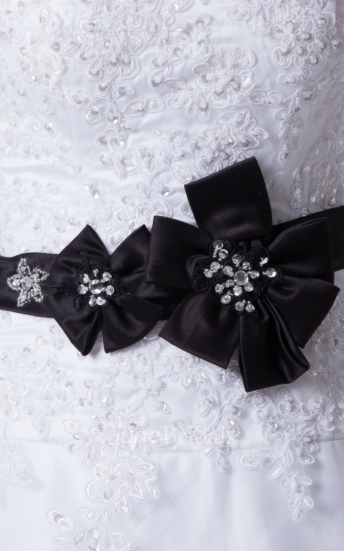 Strapless Tulle A-Line Ball Gown with Ribbon and Appliques