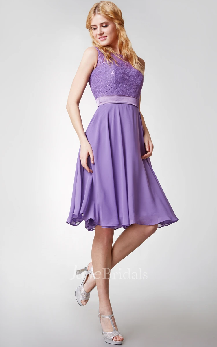 High Neck Lace and Chiffon Short Bridesmaid Dress