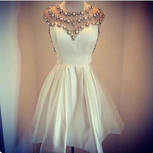 Lovely White Pearls Short Prom Dress Cap Sleeve Vintage Homecoming Dress