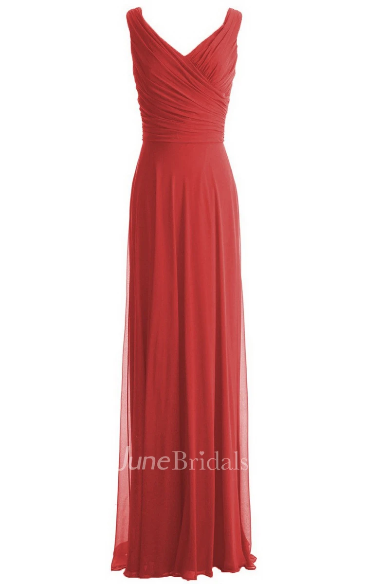 V-neckline Floor-length Dress With Zipper Back