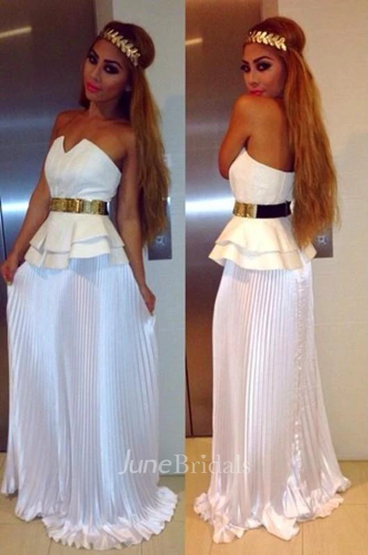 Sexy White Sleeveless A-line Prom Dress Open Back Belt