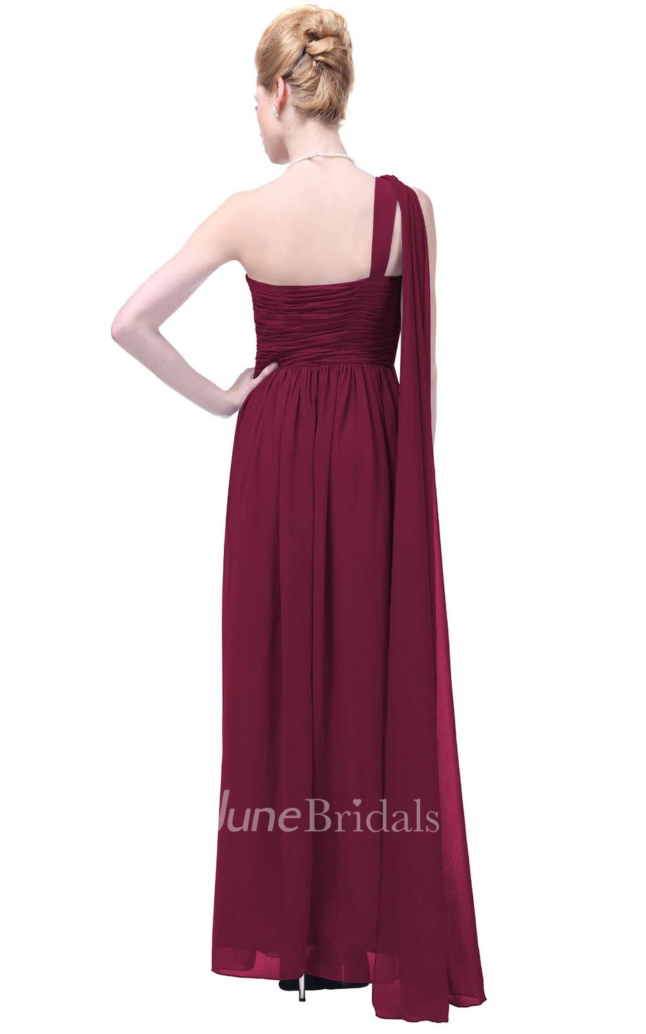One-shoulder Asymmetrical Bodice Long Pleated Chiffon Dress