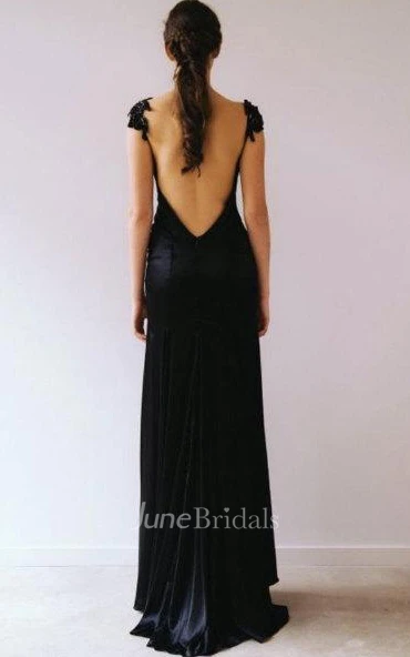 Chiffon V-Neck Cap Sleeve Dress With Deep-V Back