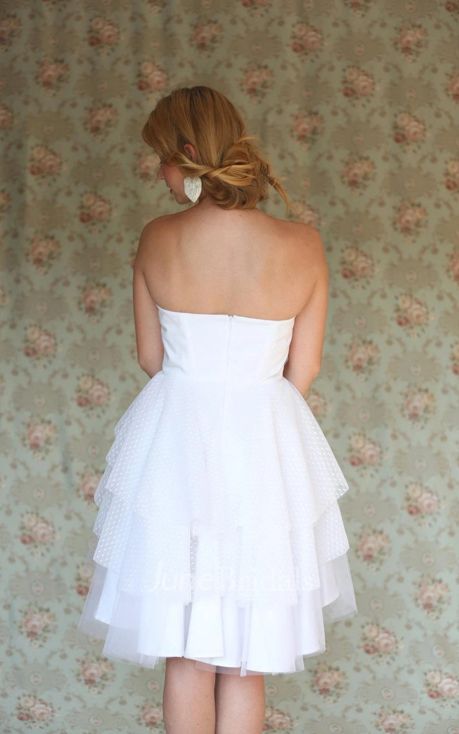 Cute Tiered Asymmetrical Wedding Dress Strapless