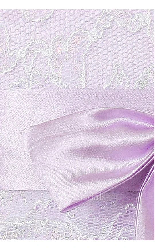 Sleeveless Scoop Neck Lace Bodice With Double Layered Skirt and Bow