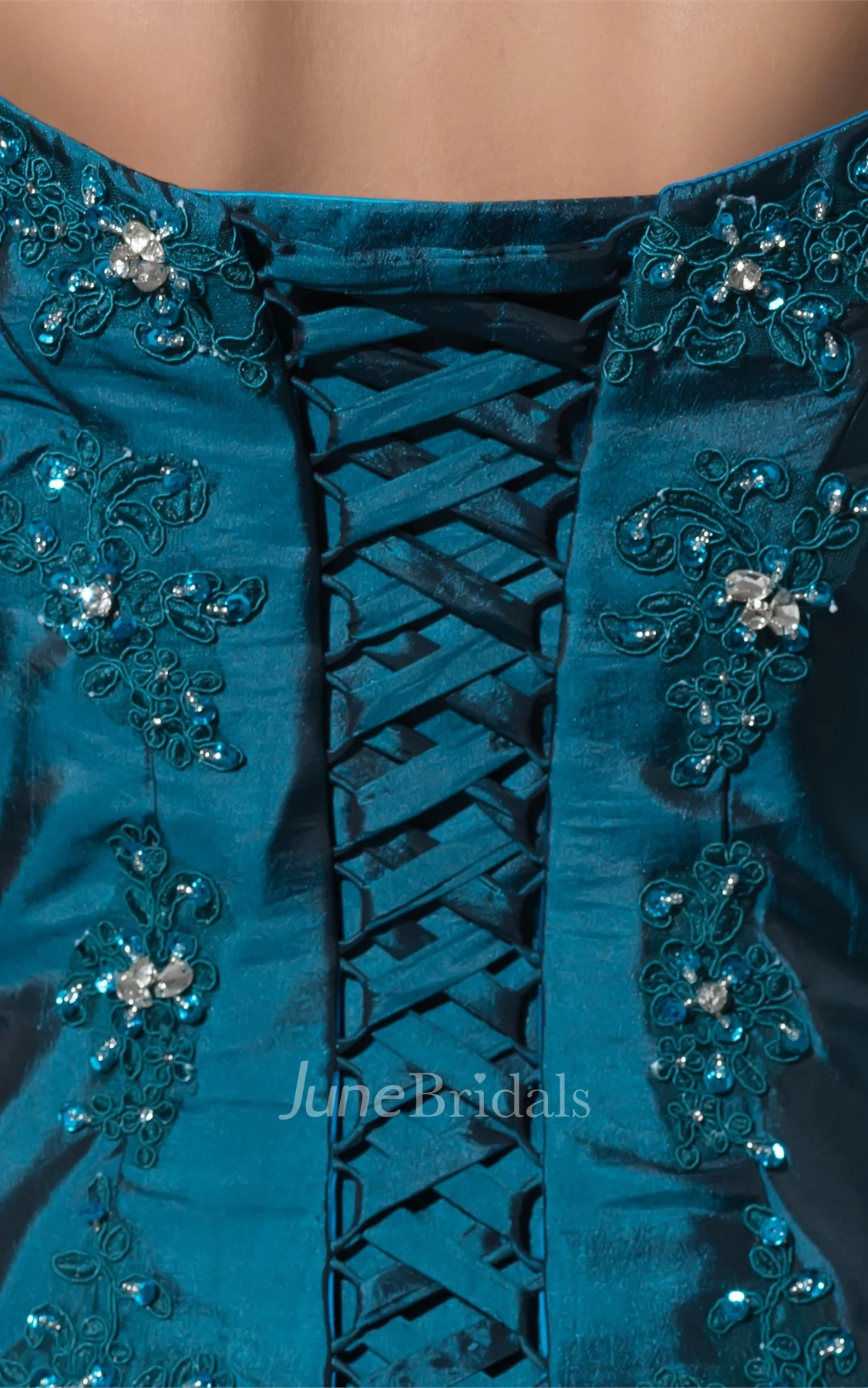 Strapped Pick-Up Ball Gown with Appliques and Corset Back