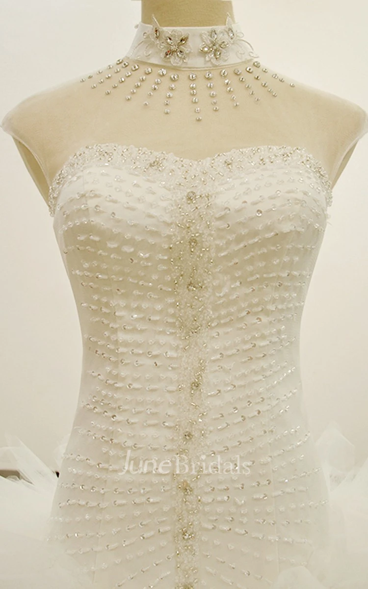 Magnificent Ruffle Tulle Gown With Tiered Organza Skirt and Jeweled Waist