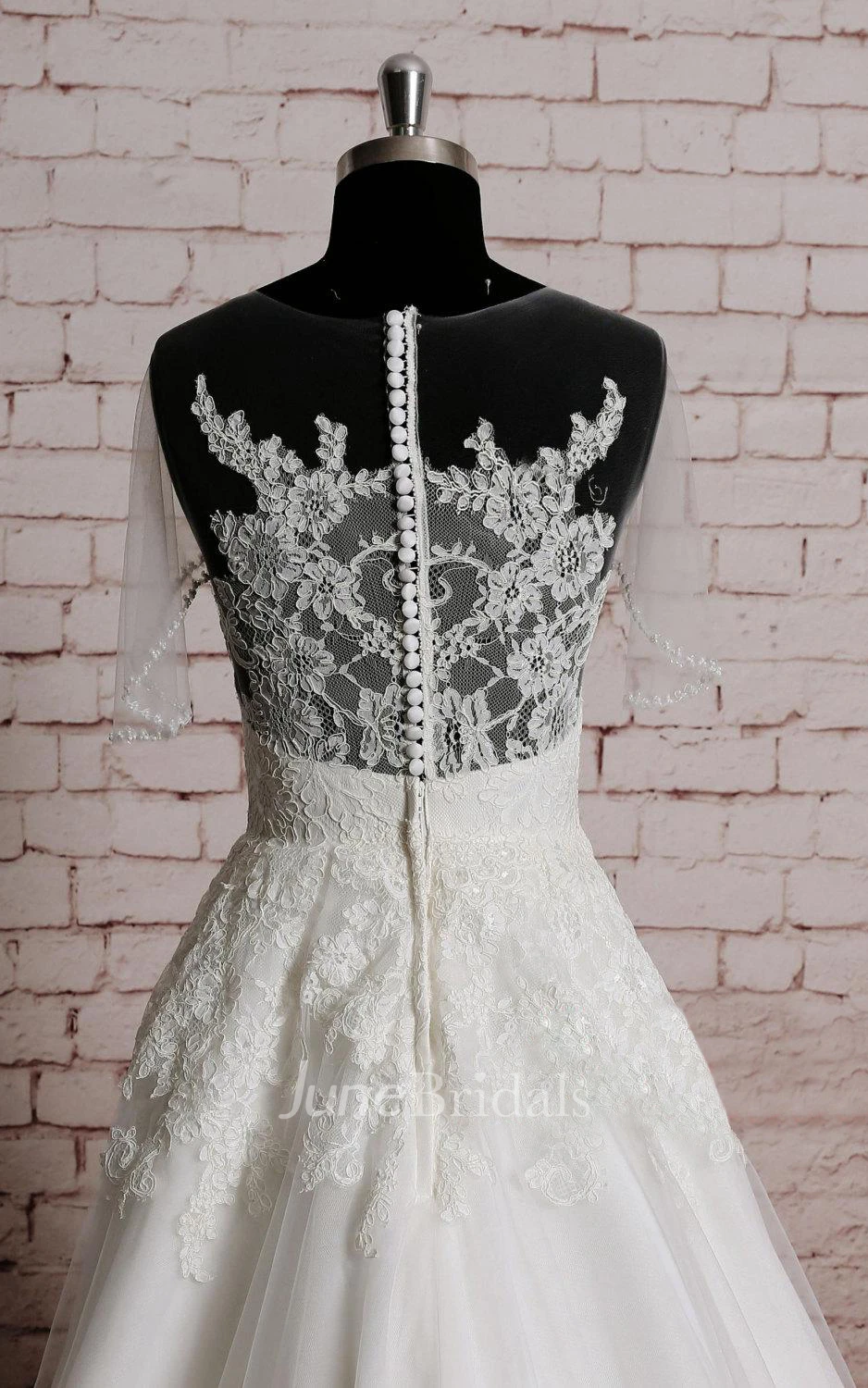 Jewel Illusion Neck Long A-Line Tulle Dress With Lace Appliques