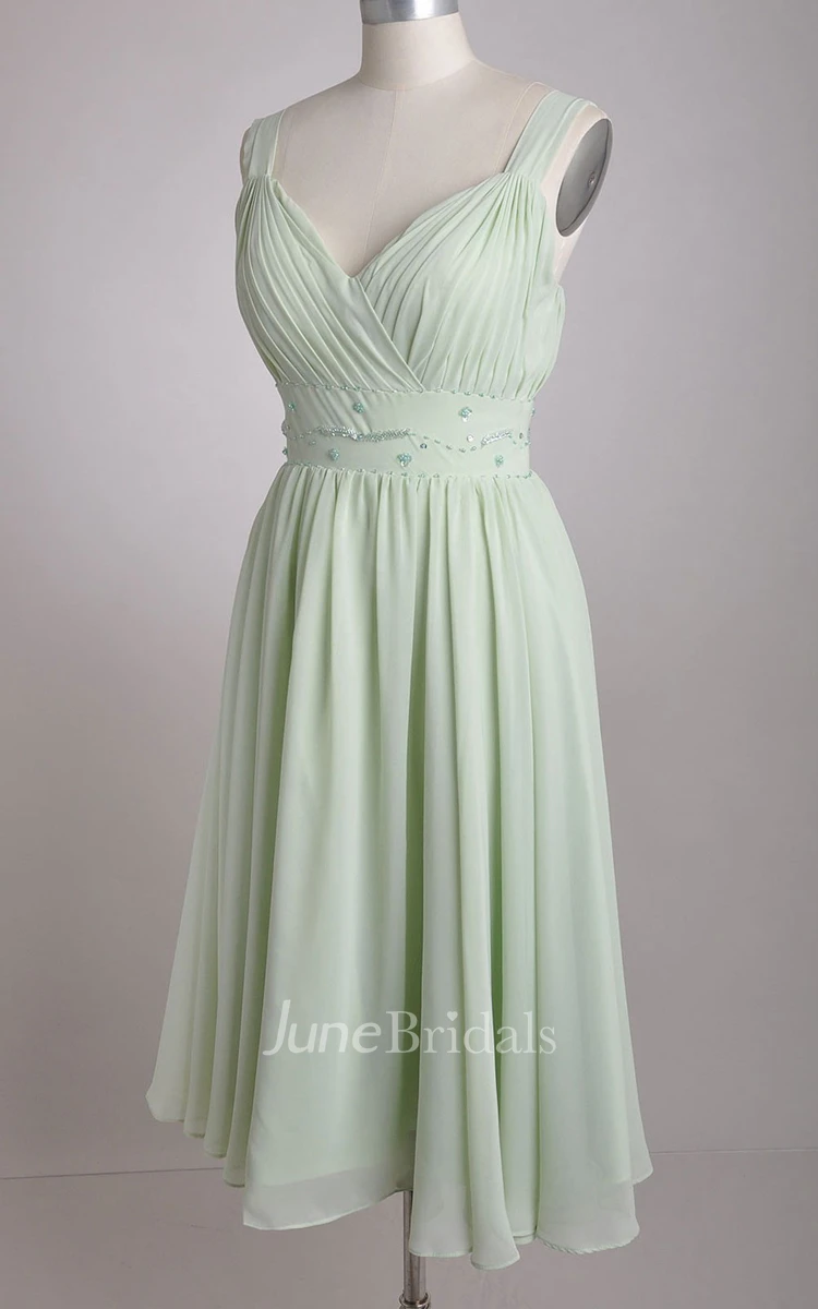 V-Neckline A-line Chiffon Bridesmaid Dress With Broad Straps
