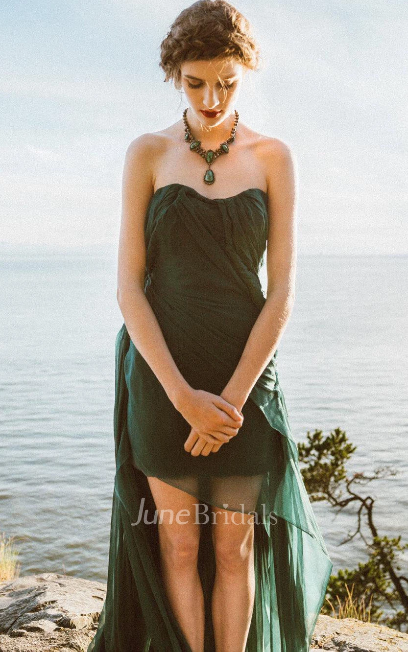 High Low Backless Chiffon Dress With Draping&Zipper