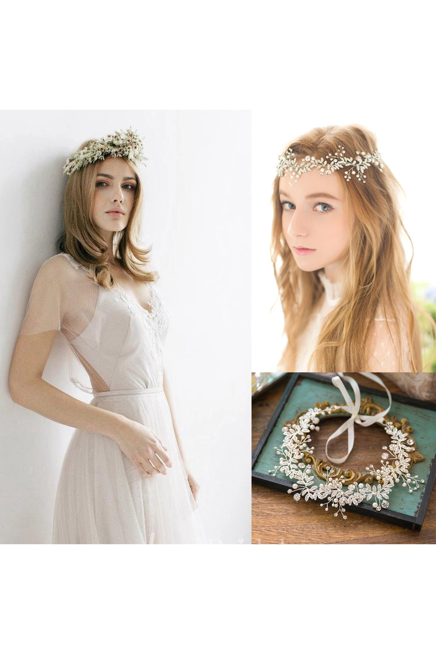 Wedding Luis Sexy Wedding Wedding Dress and Silver Rhinestone Flower Headdress With Pearl Headband