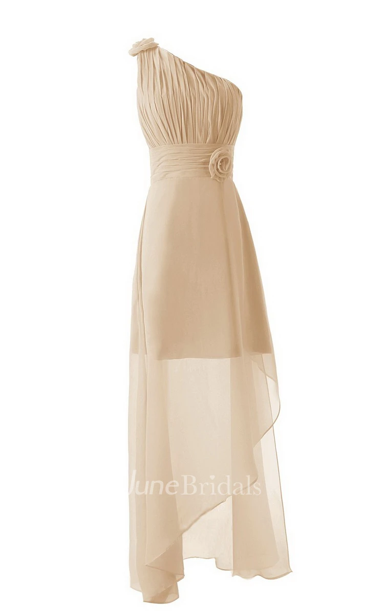 Asymmetrical One-shoulder Pleated A-line Gown With Flowers