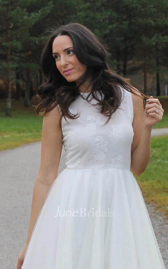 Sleeveless Tulle Short A-Line Dress With Illusion Back