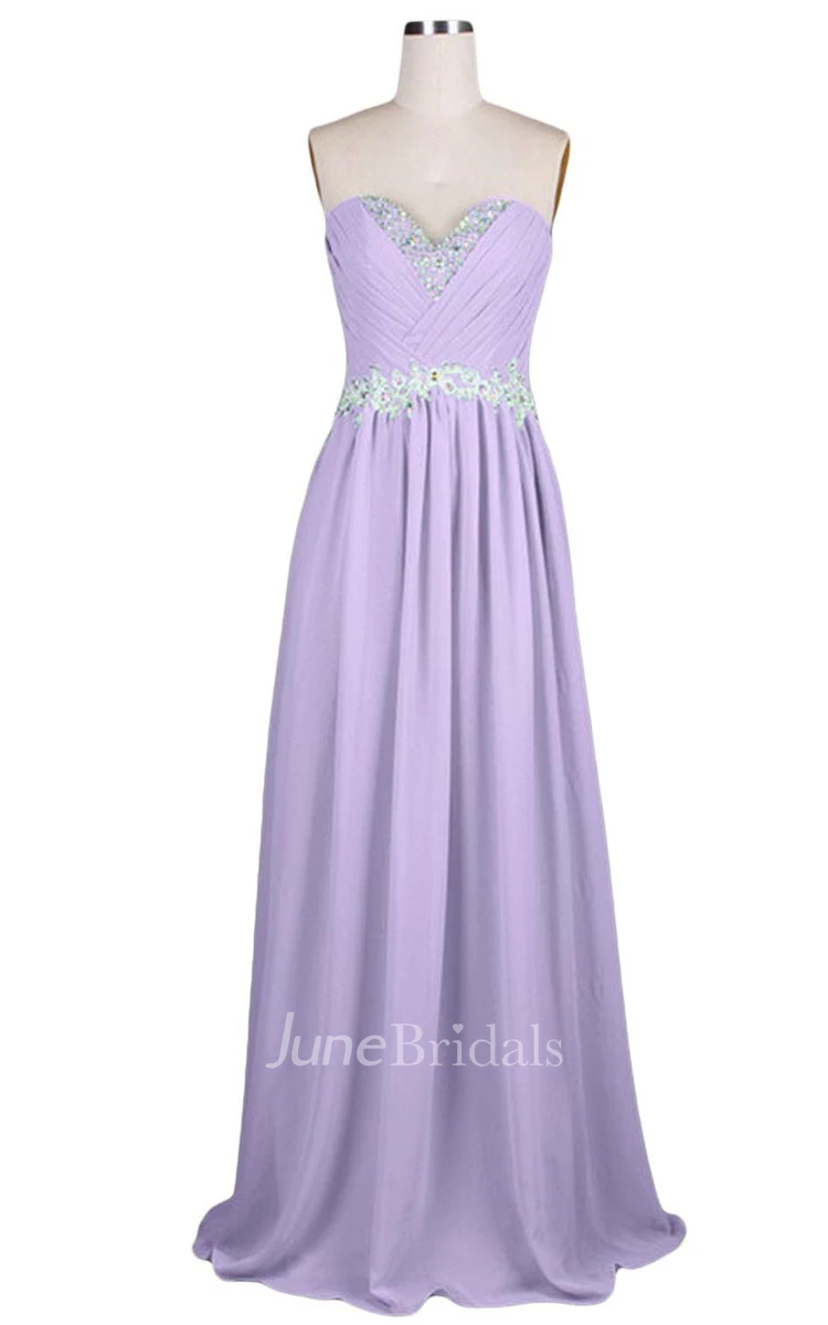 Sweetheart Pleated Beaded A-line Gown With Lace-up Back