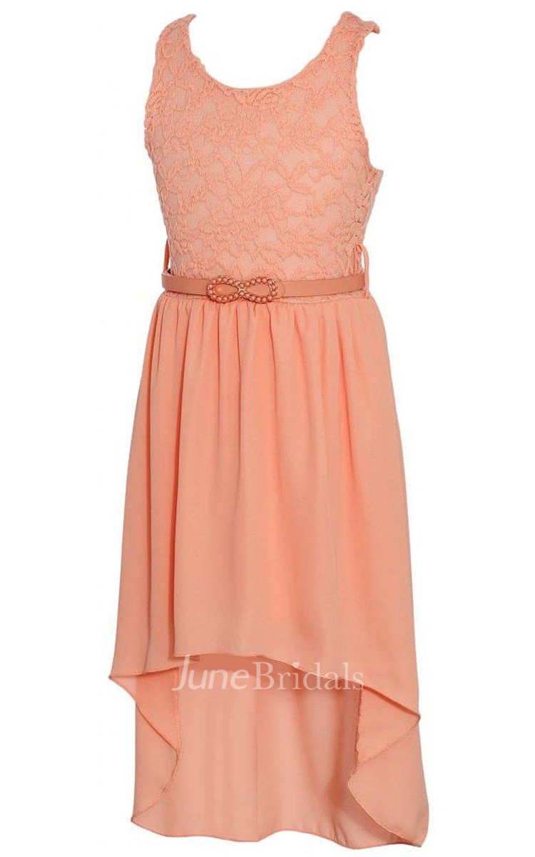 High low belted 2024 sleeveless lace dress