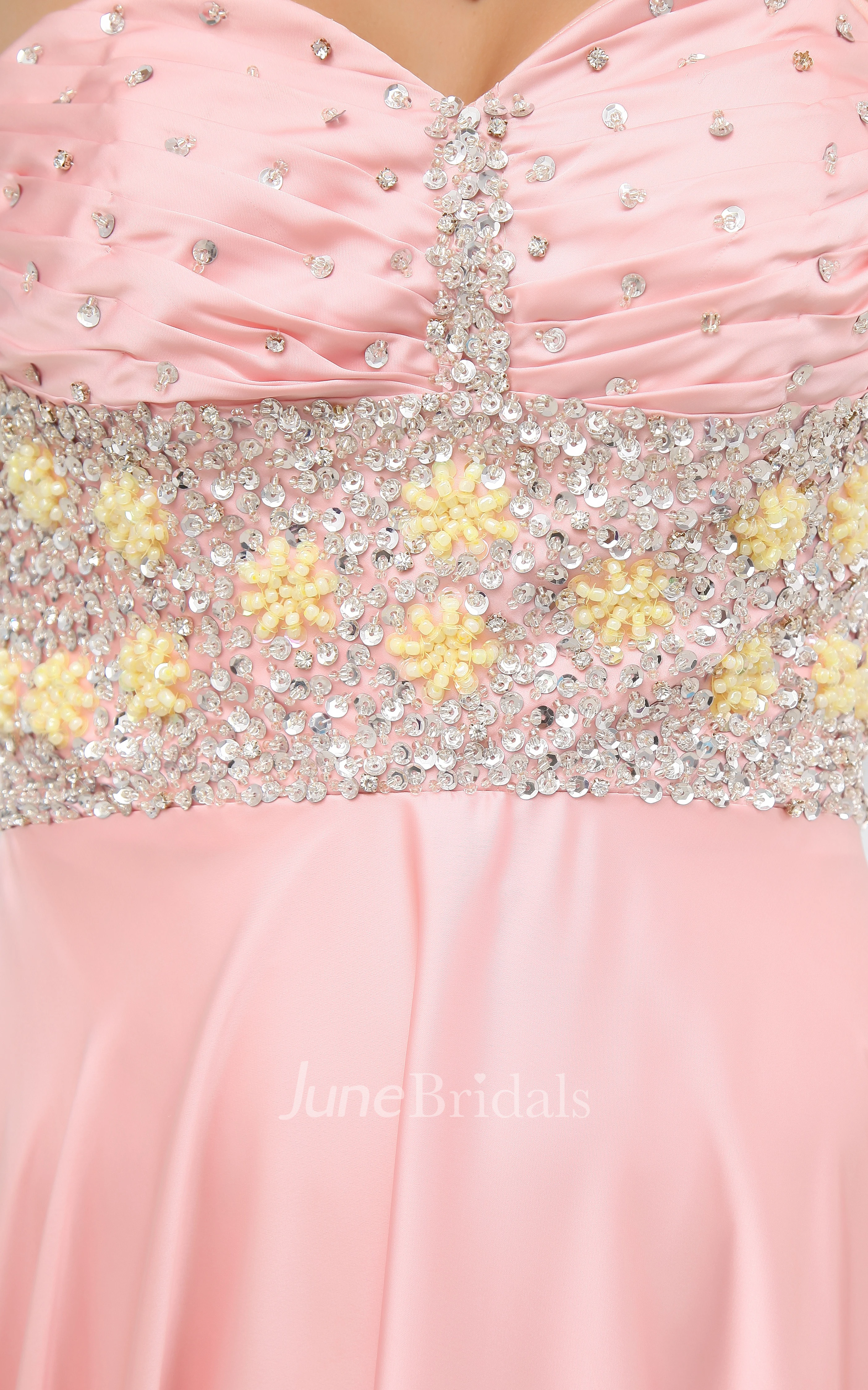 Adorable Strapless Front-Split Dress With Beaded Top