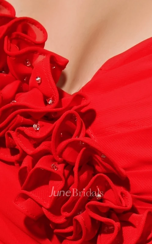 Flamboyant Sleeveless Chiffon Dress With Flower and Ruching