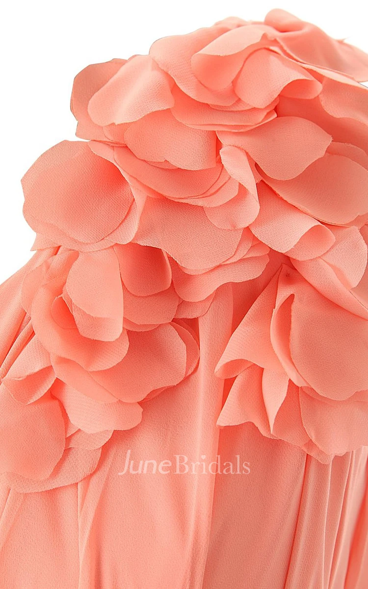 Petal One-shoulder Pleated A-line Gown With Zipper Back