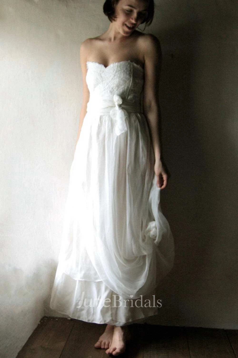 Casual Haltered Pick Up Floor-Length Dress With Flower And Bow