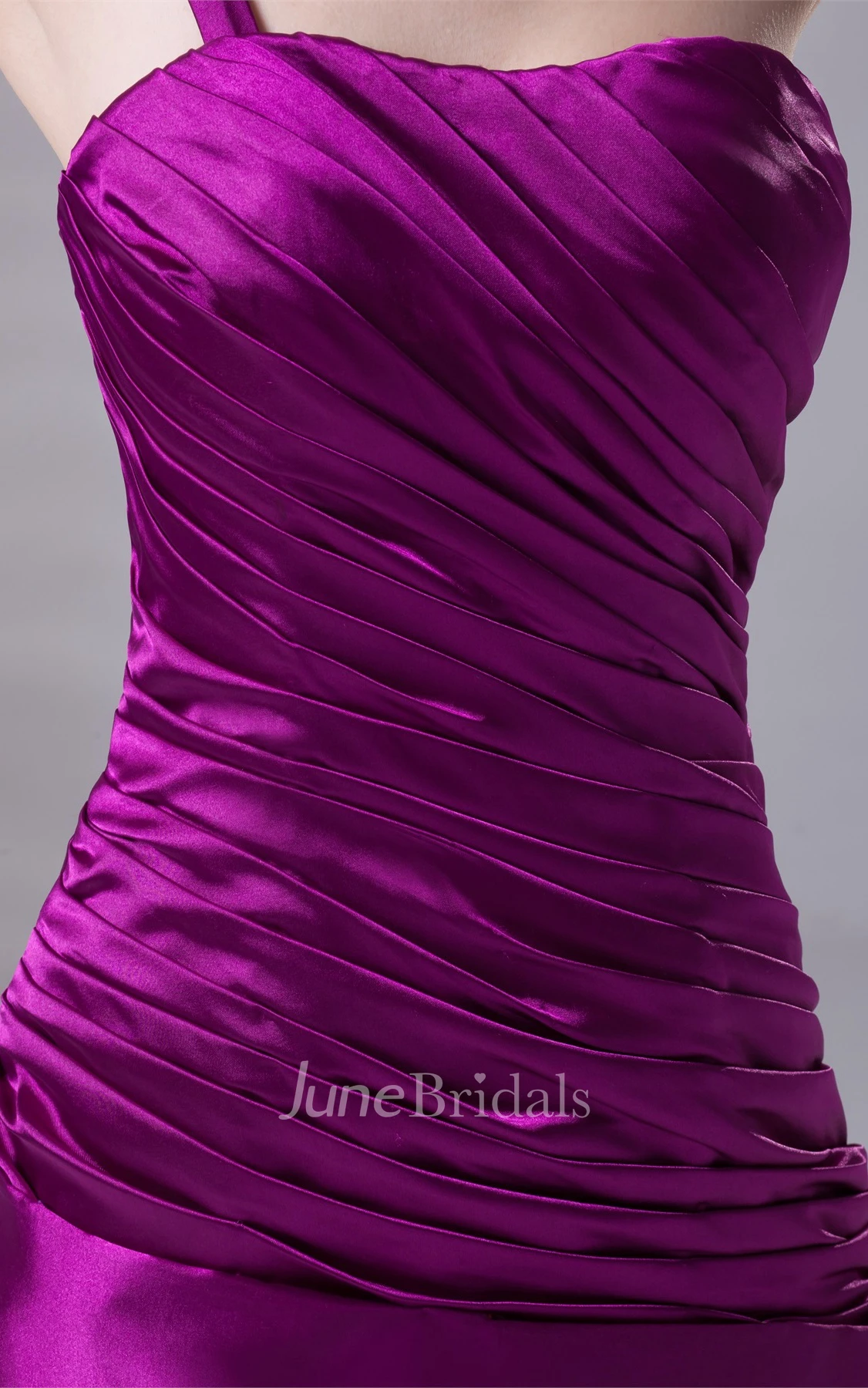 Satin Ruched A-Line Maxi Dress with Single-Strap Design