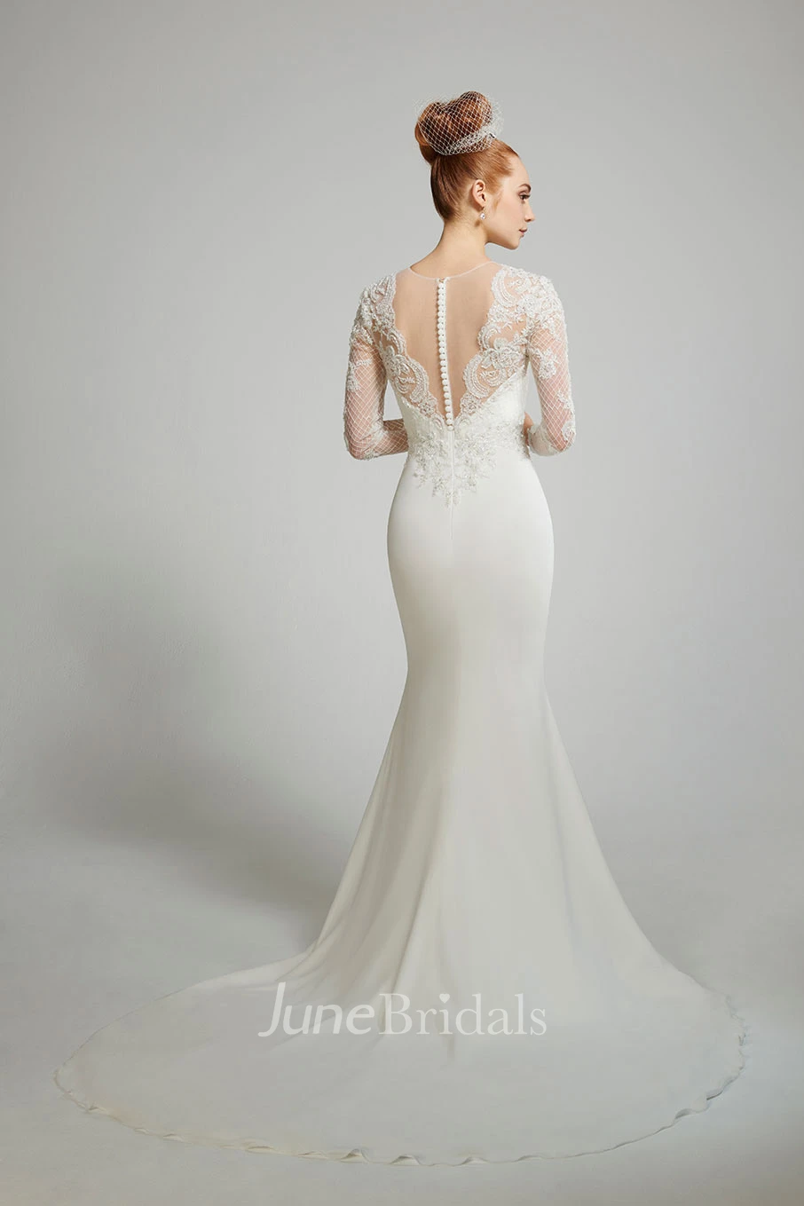 Sheath Chiffon Spring Wedding Dress Long-Sleeve Scoop-Neck Appliques Illusion Floor-Length