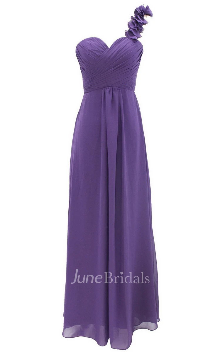 Floral One-shoulder Criss-cross A-line Gown With Drapping