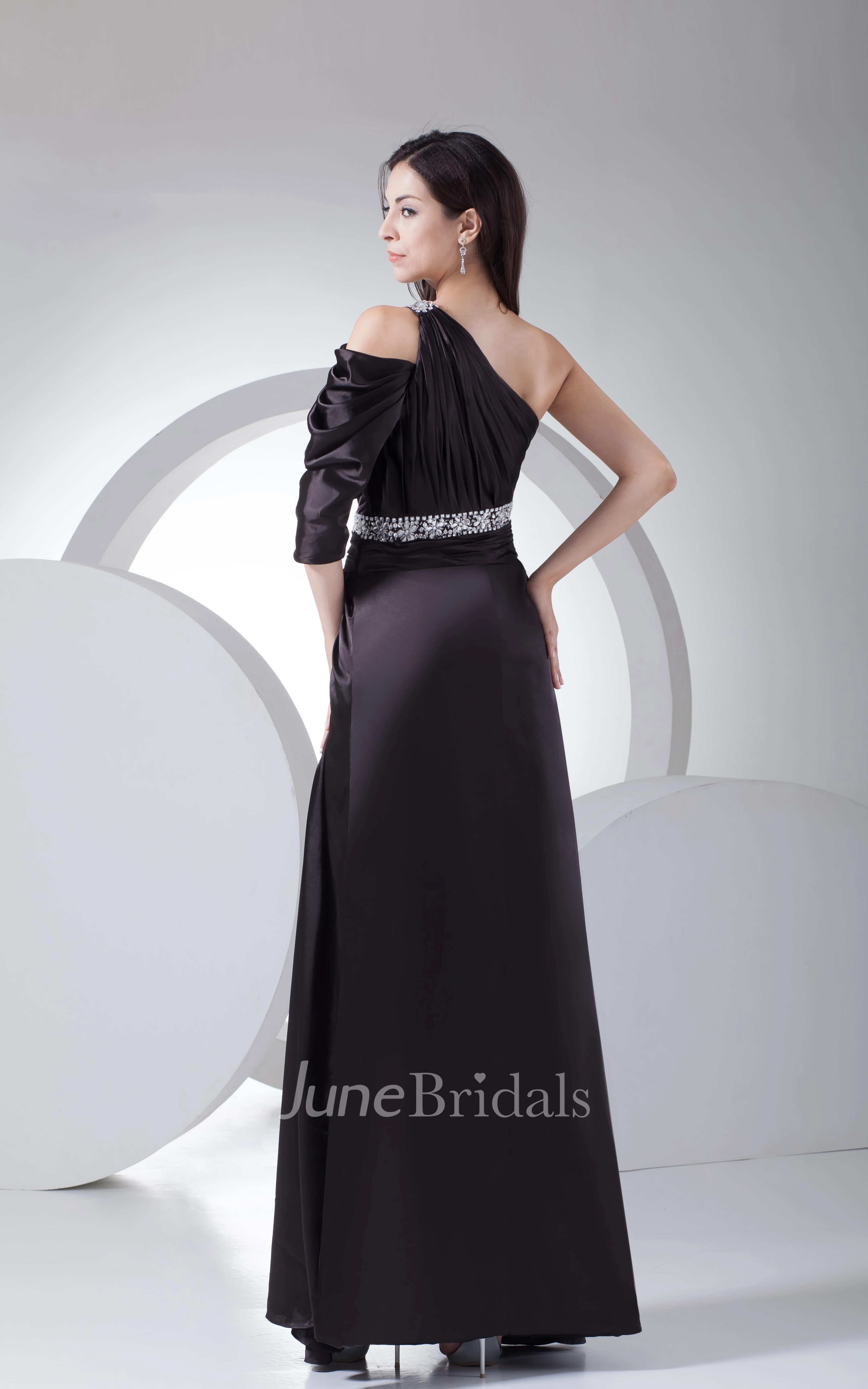 Exquisite One-Shoulder Front-Split Dress With Beaded Waist