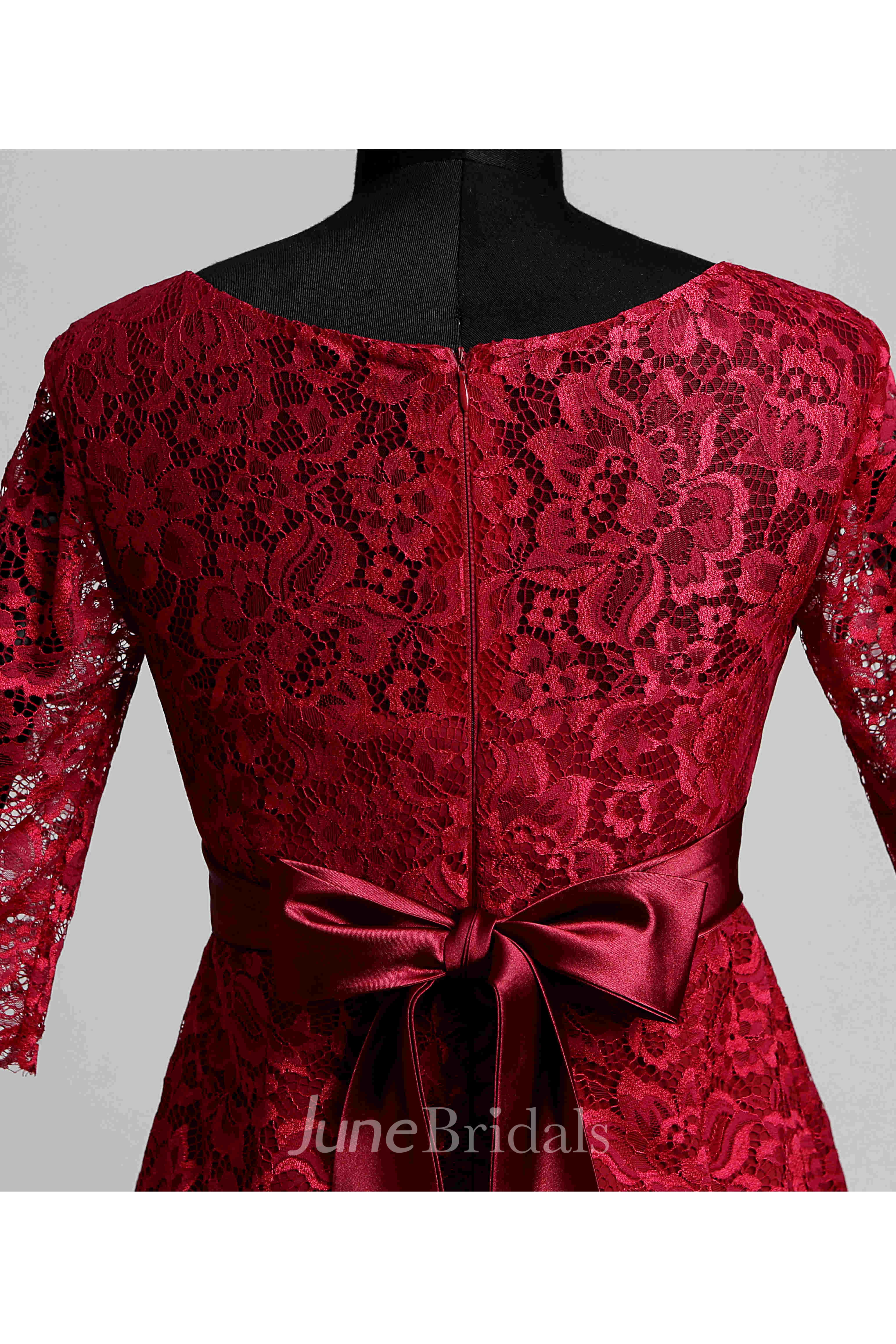 Illusion Half Sleeve Jewel Neck Knee-length Lace Dress