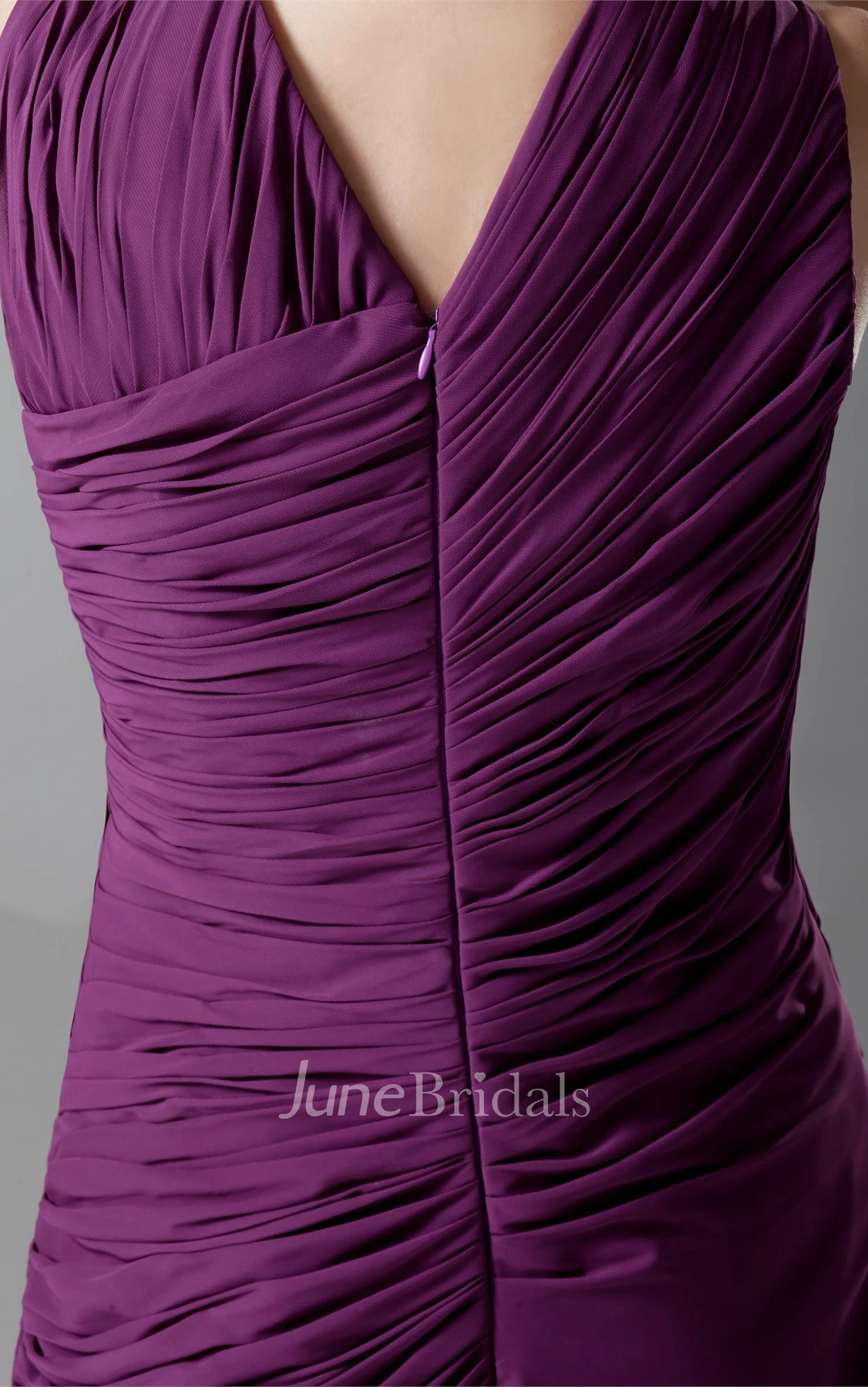 Sleeveless Chiffon Front-Split Dress with Ruching and Beading