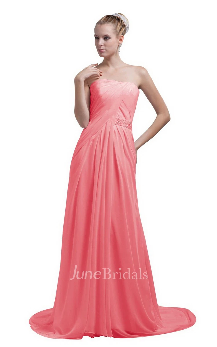 Train Strapless Chiffon A-line Gown With Beaded Band