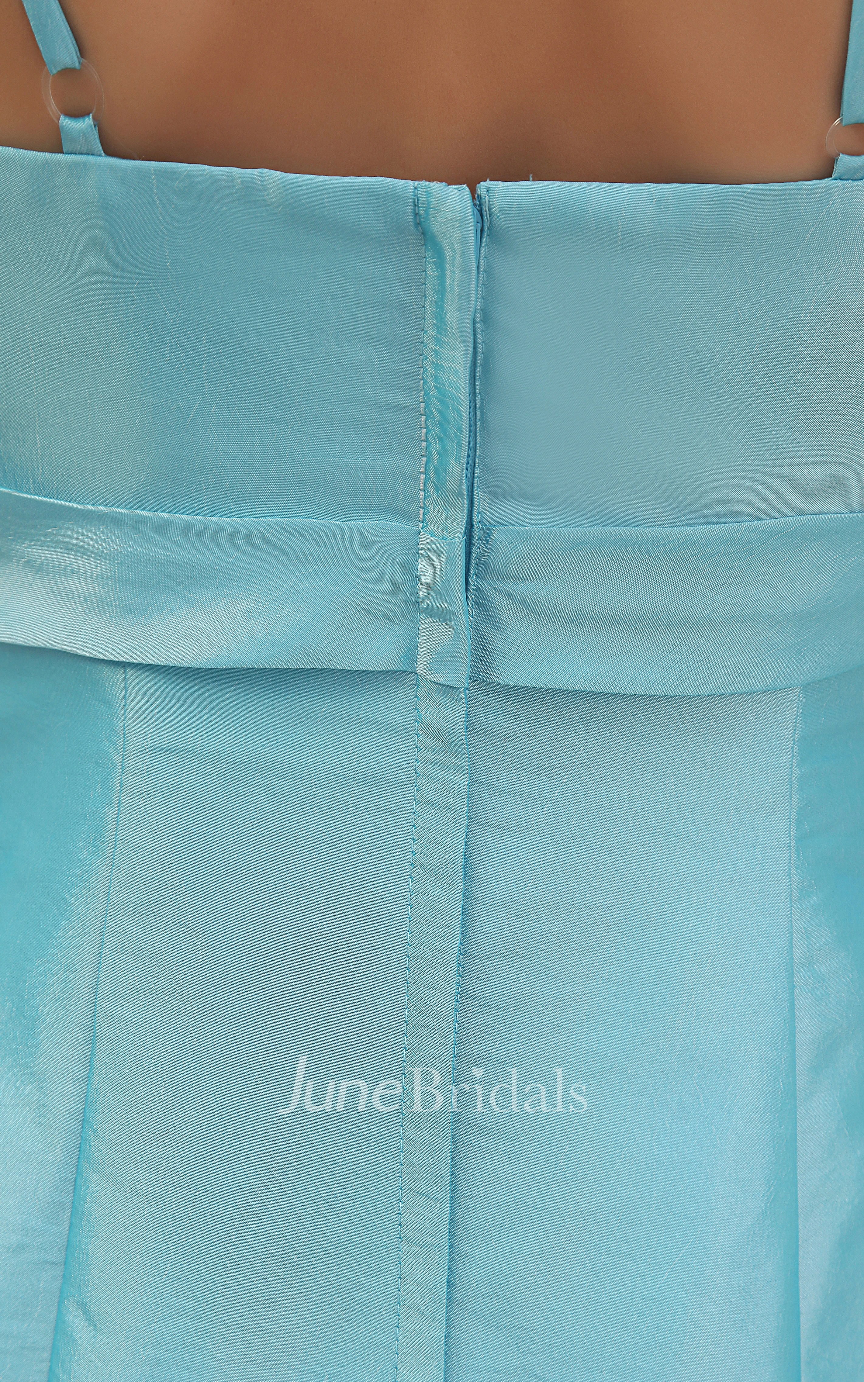 Sleeveless Criss-Cross Ruched Dress With Spaghetti Straps Beaded Waist