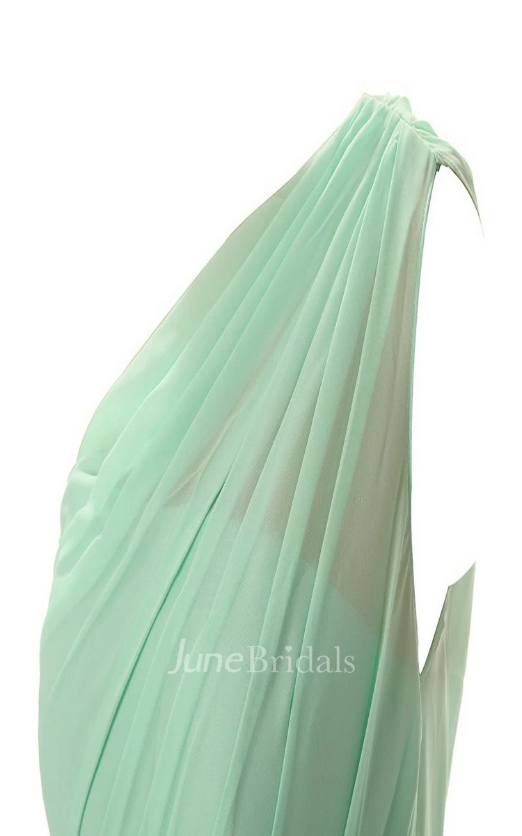 One-shoulder Long Chiffon Dress With Pleats