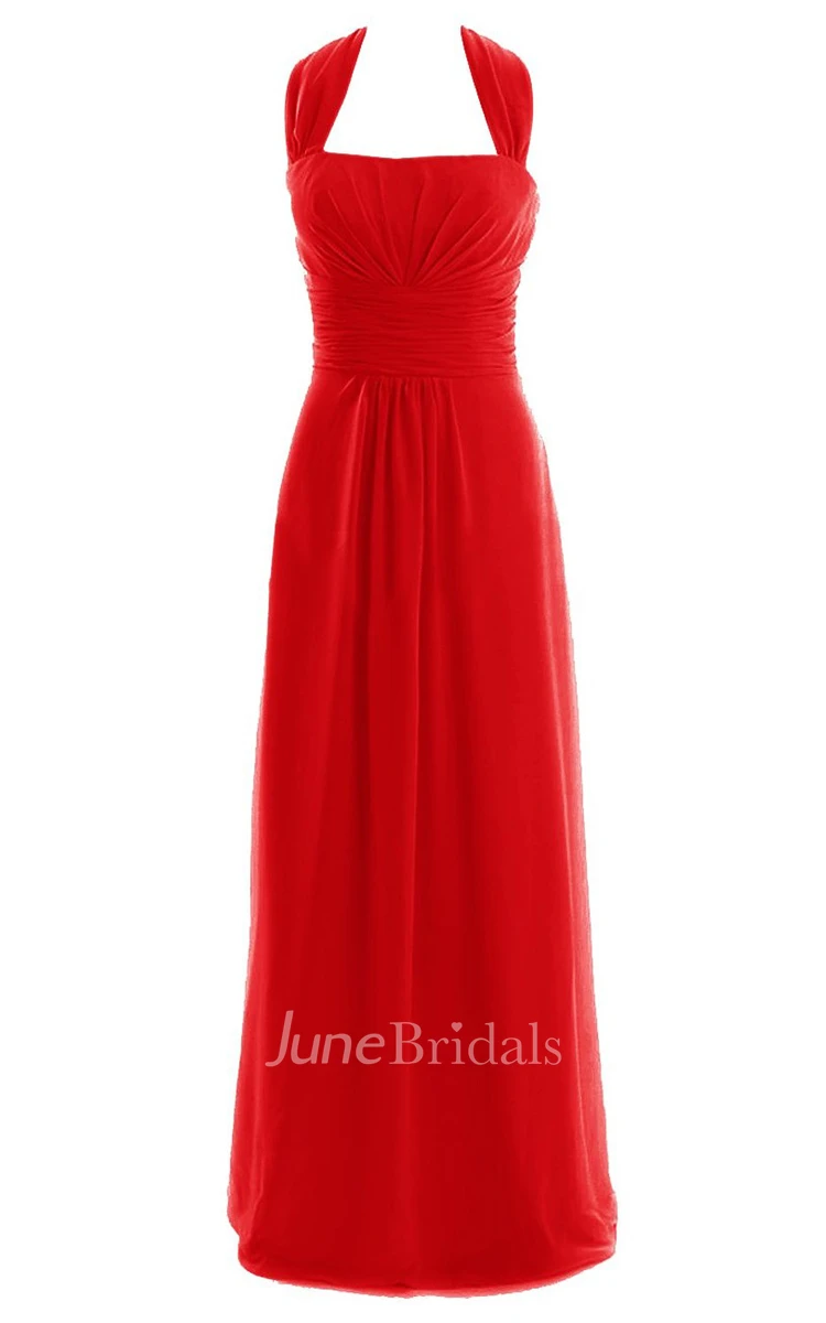 Queen Anne Pleated Long Dress With Ruching