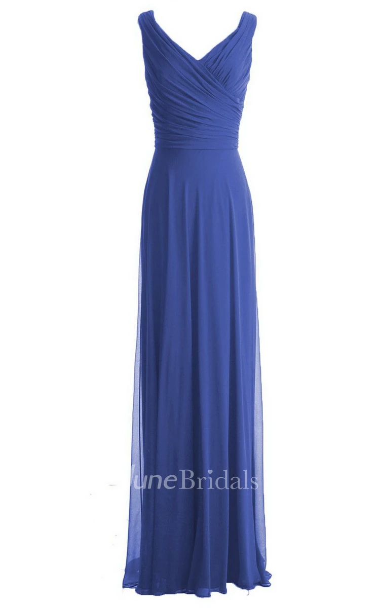 V-neckline Floor-length Dress With Zipper Back