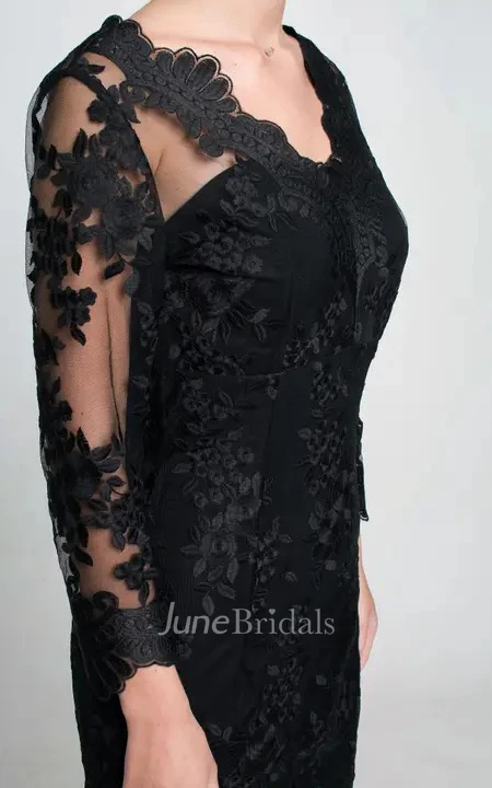 Elegant Pencil Lace Knee-length 3/4 Length Sleeve Guest Dress with Split Front