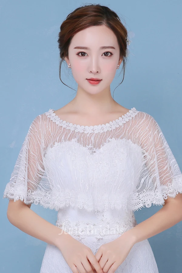 New Sequined Lace Shawl Cape-style Small White Cloak