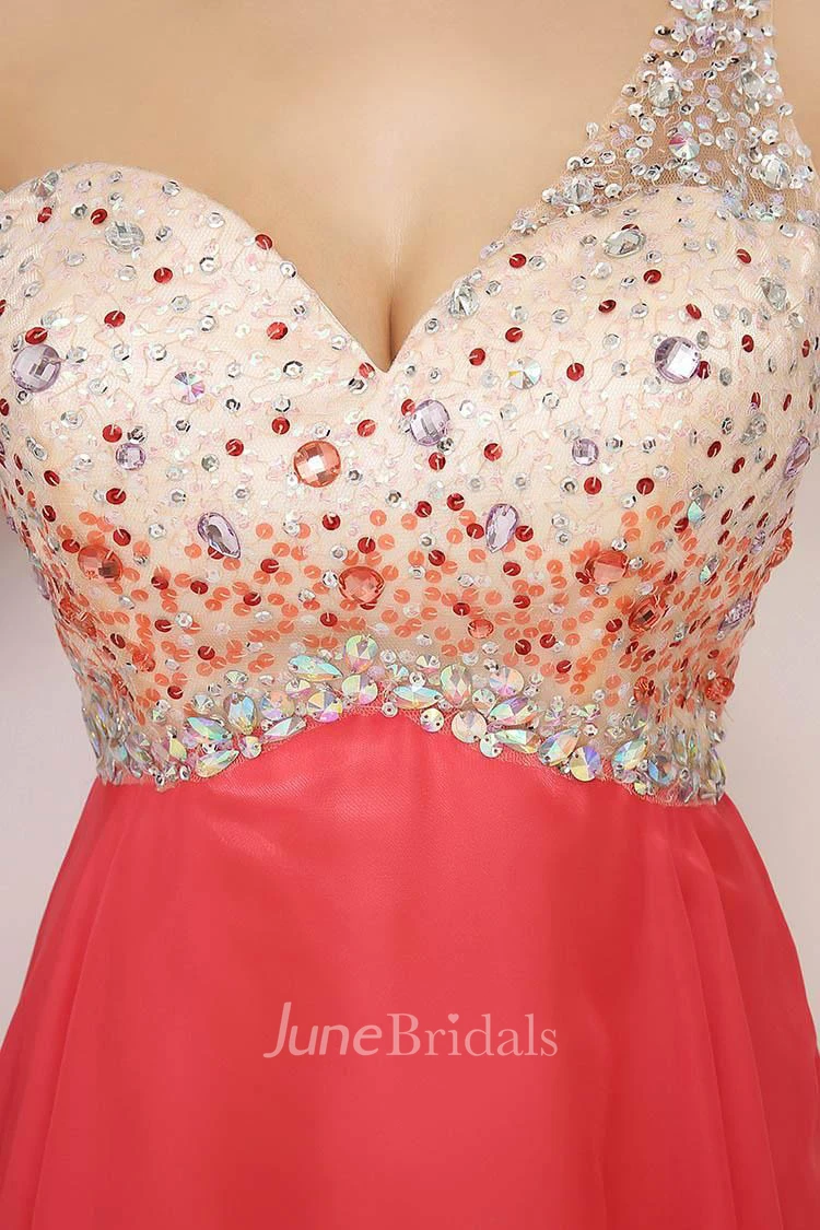 A-line One-shoulder Sleeveless Beading Pleats Short Mini Chiffon Homecoming Dress