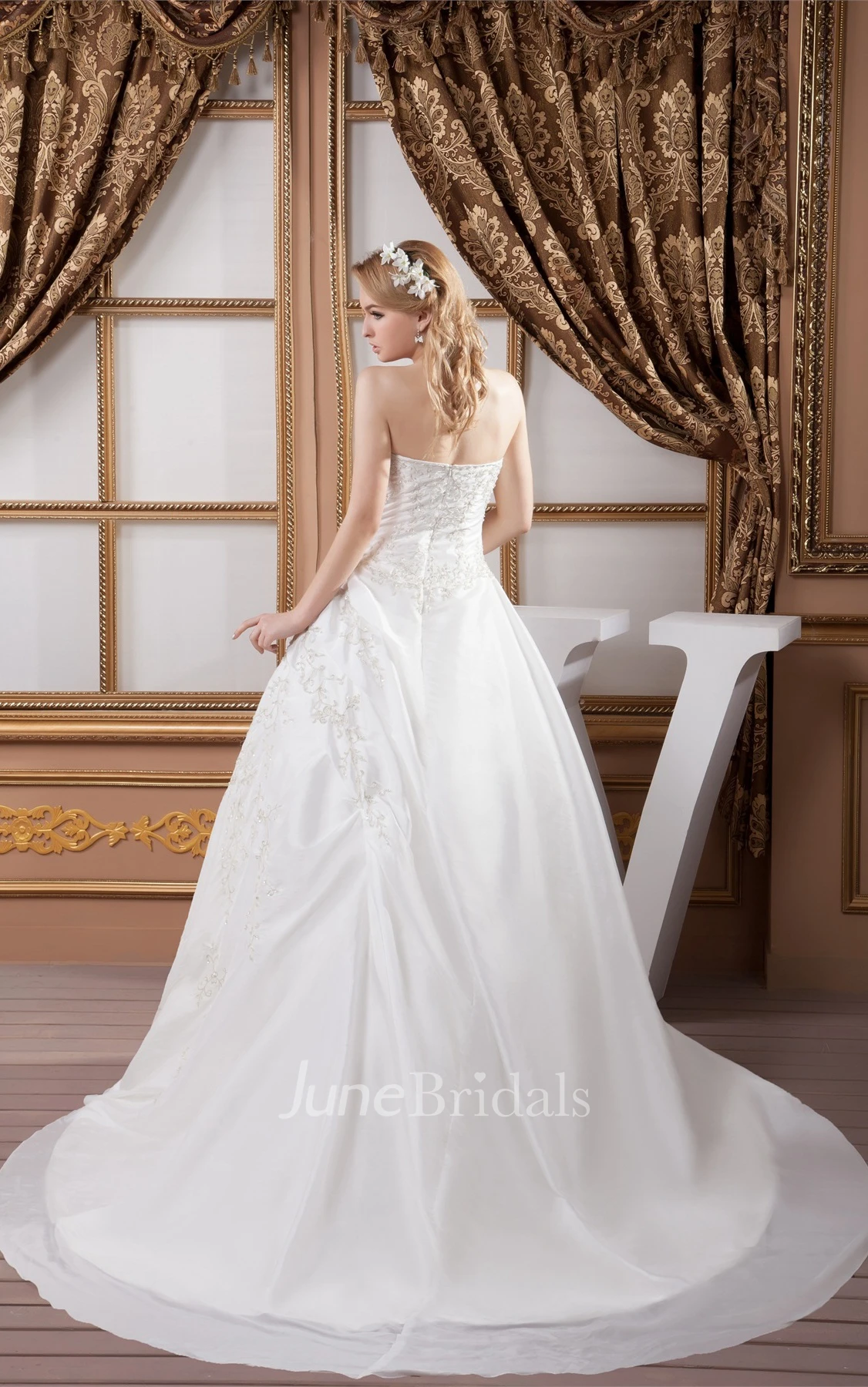 Strapless Embroidered Ball Gown with Ruching and Beading