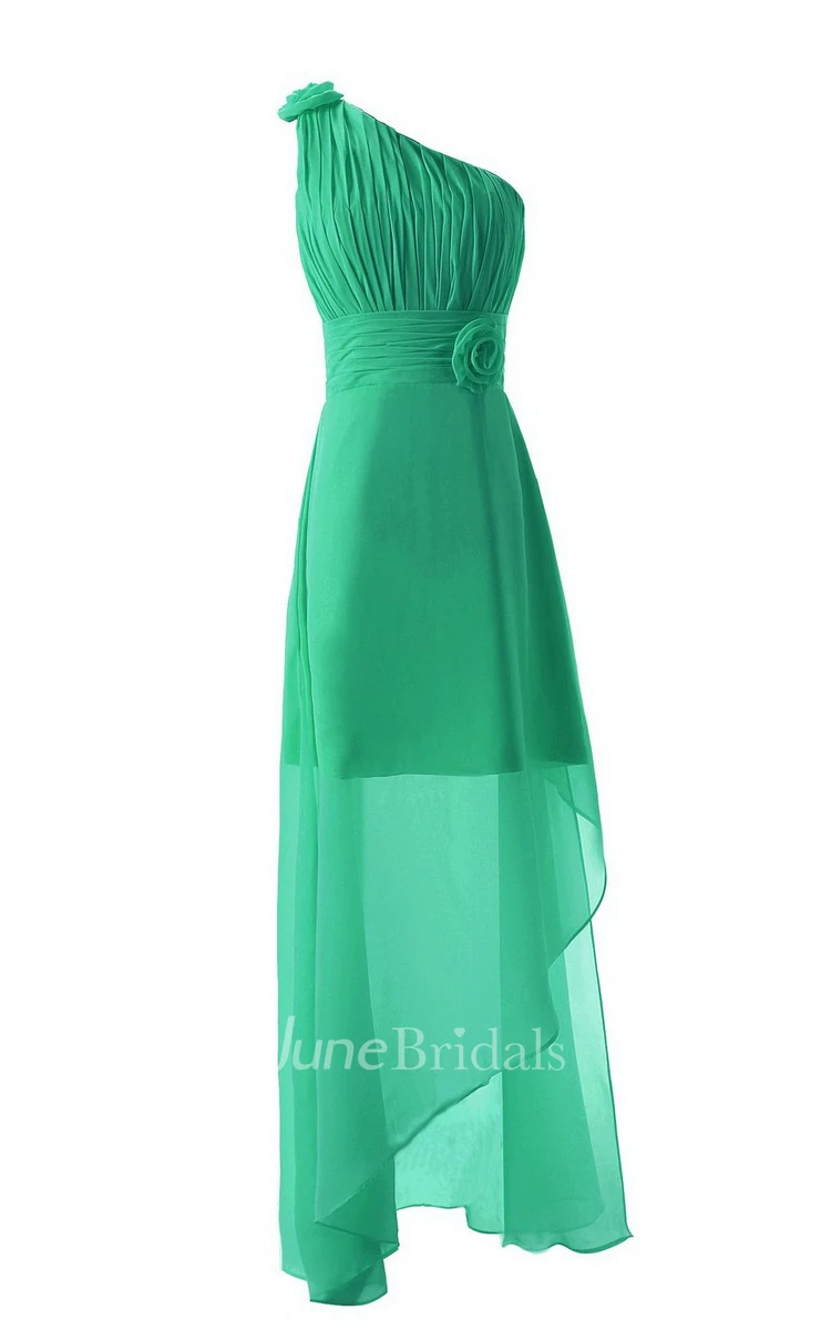 Asymmetrical One-shoulder Pleated A-line Gown With Flowers