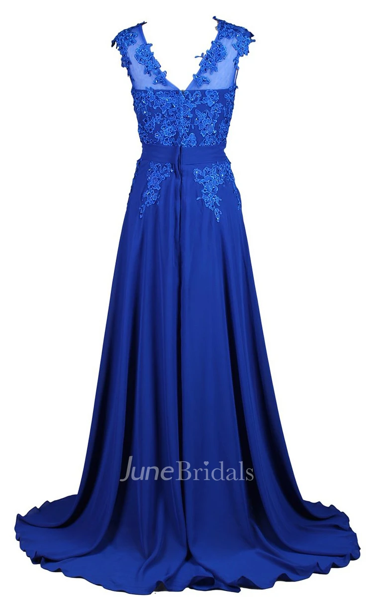 Illusion Neckline A-line Gown With Beaded Lace Appliques