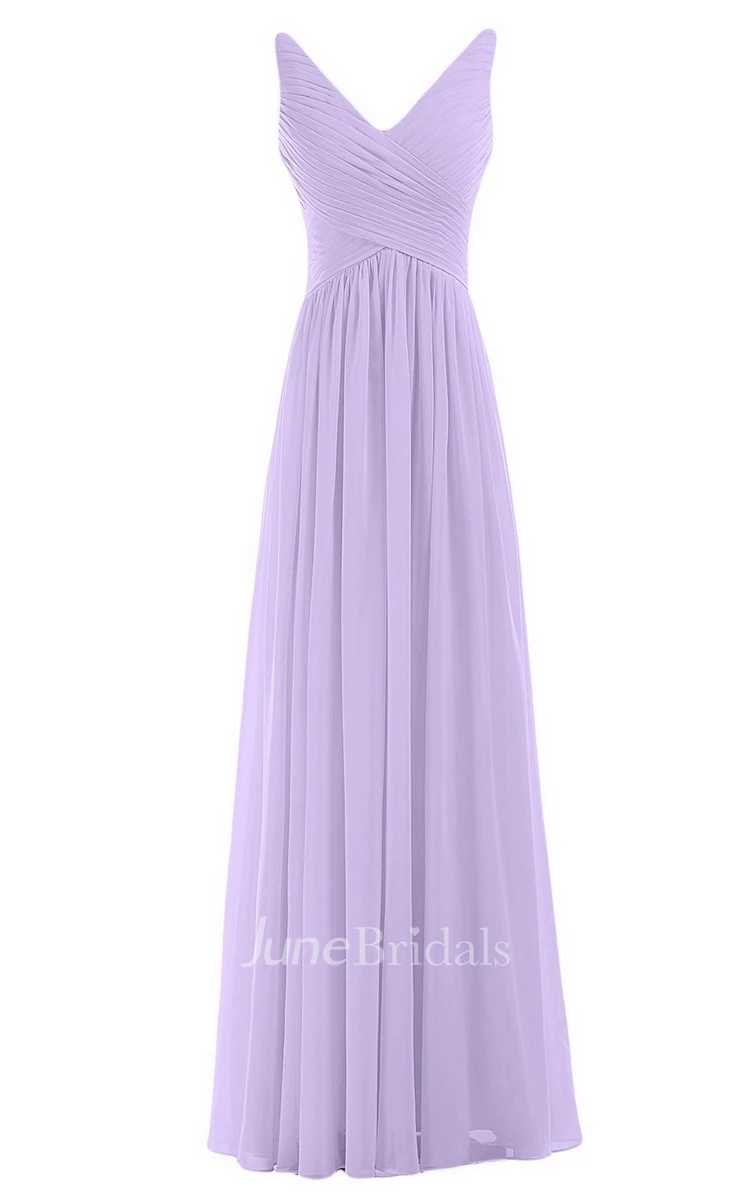 Sleeveless V-neck Chiffon Dress With Crisscross Ruching