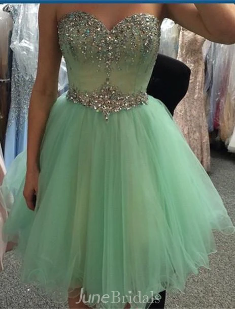 Newest Crystals Tulle Short Homecoming Dress Sweetheart Sleeveless
